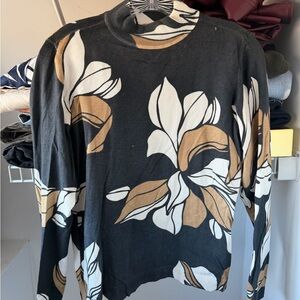 Chicos Floral Black and Tan Sweater